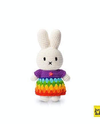 Peluche doudou lapin - Miffy Rainbow - Just Dutch - L'incontournable Miffy, création originale d'une Miffy en crochet, doux au touché.